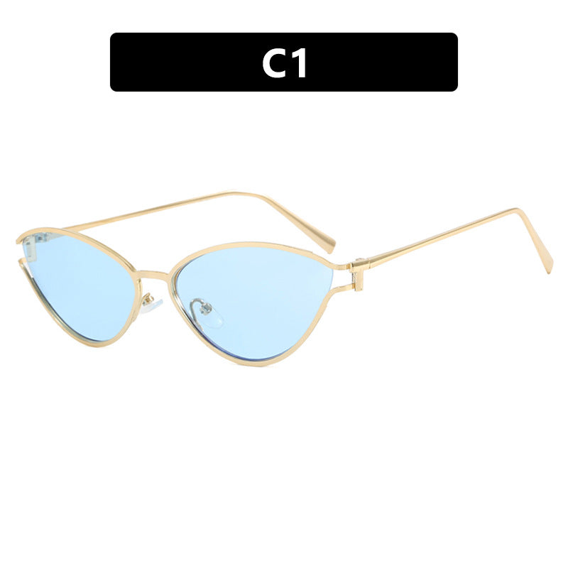 Triangle cat eye sunglasses with hollowed out high-end feel, new personalized sunglasses, trendy metal sunglasses