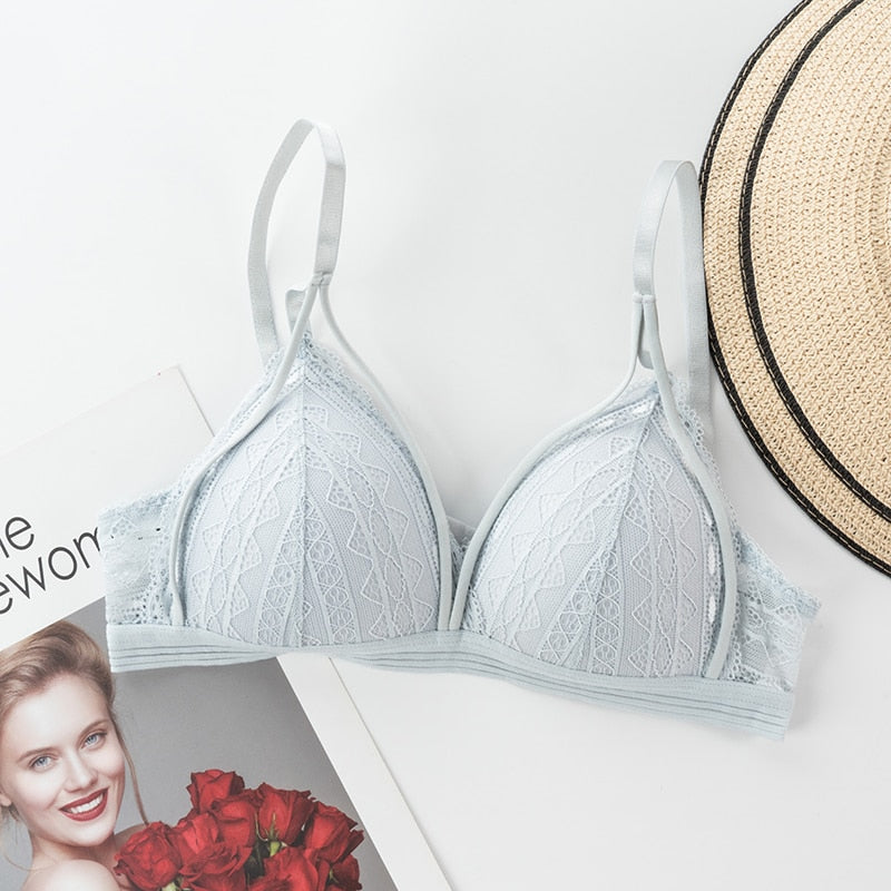 Floral Lace Bras for Women Sexy Lingerie Beauty Back Deep V Bralette Wire Free Thin Underwear Push Up Bra Female Brassiere