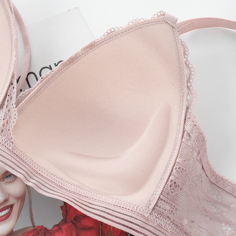 Floral Lace Bras for Women Sexy Lingerie Beauty Back Deep V Bralette Wire Free Thin Underwear Push Up Bra Female Brassiere
