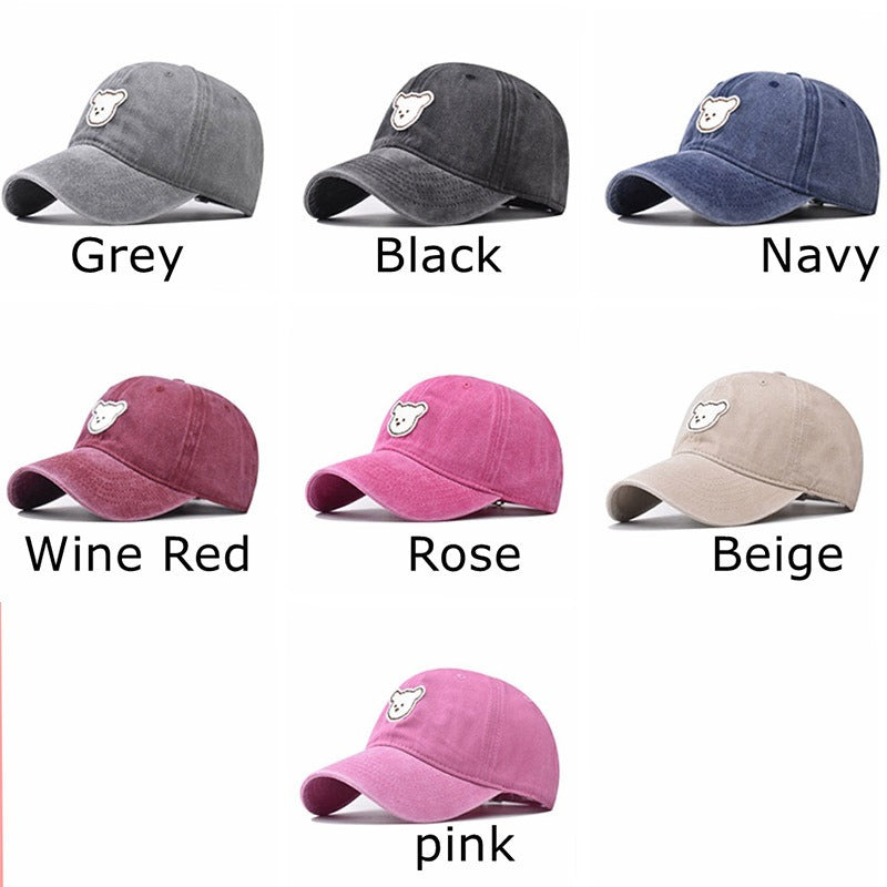 Pure cotton washed old cute bear embroidered baseball cap men and women outdoor four seasons peaked cap