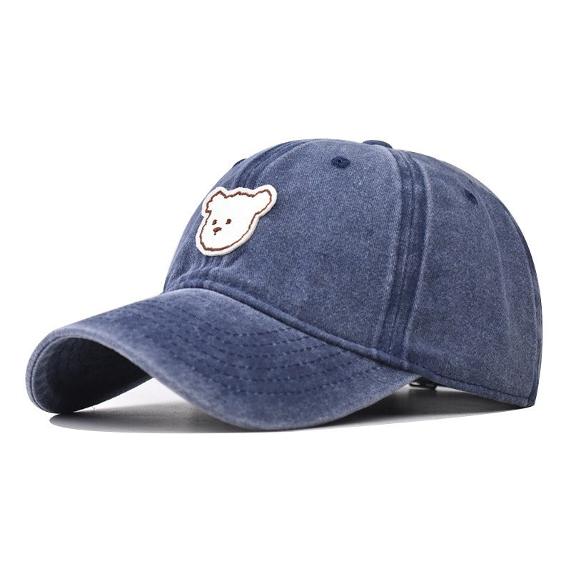 Pure cotton washed old cute bear embroidered baseball cap men and women outdoor four seasons peaked cap