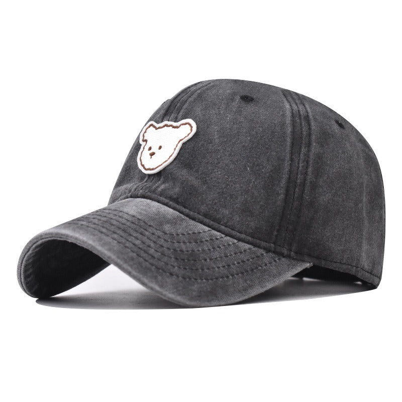 Pure cotton washed old cute bear embroidered baseball cap men and women outdoor four seasons peaked cap