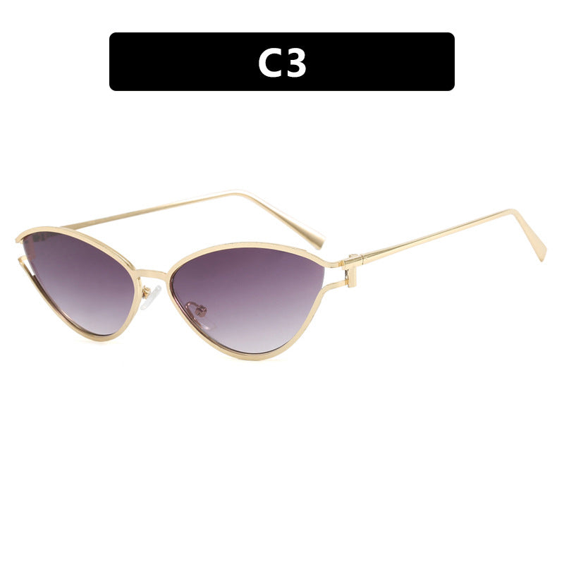Triangle cat eye sunglasses with hollowed out high-end feel, new personalized sunglasses, trendy metal sunglasses