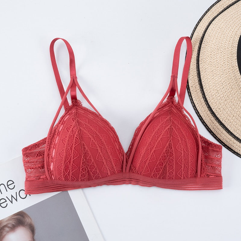 Floral Lace Bras for Women Sexy Lingerie Beauty Back Deep V Bralette Wire Free Thin Underwear Push Up Bra Female Brassiere