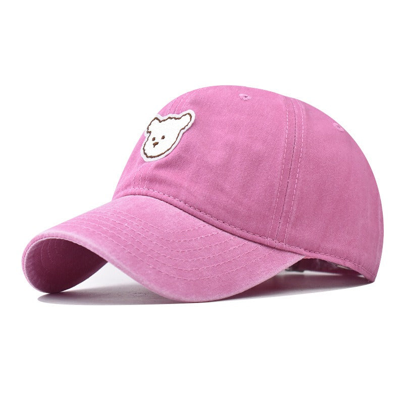 Pure cotton washed old cute bear embroidered baseball cap men and women outdoor four seasons peaked cap