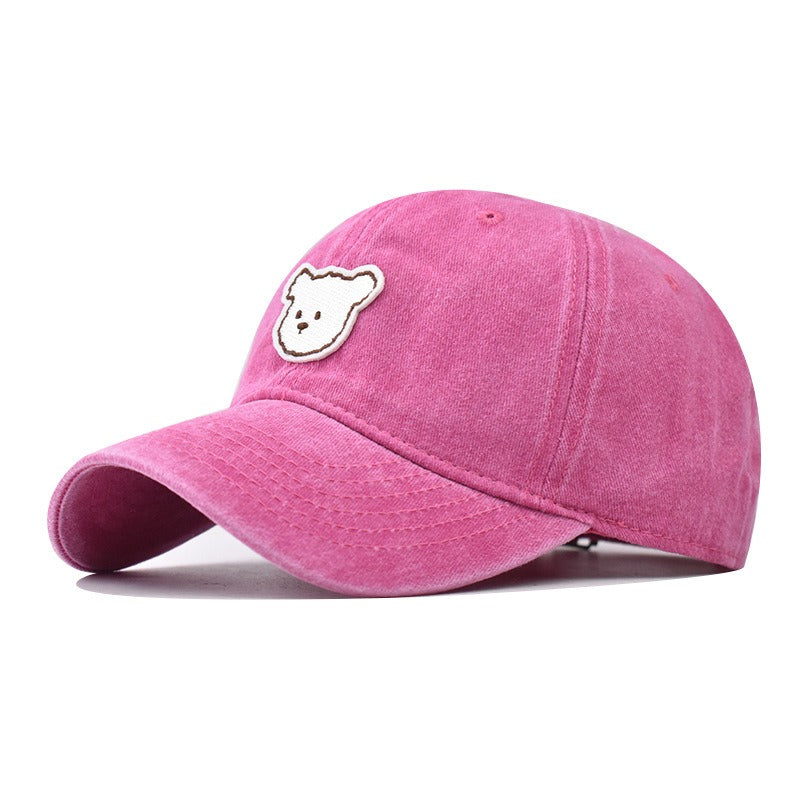 Pure cotton washed old cute bear embroidered baseball cap men and women outdoor four seasons peaked cap