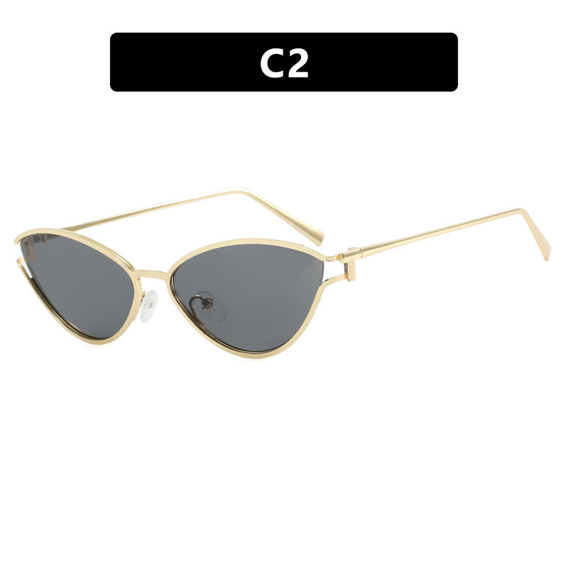 Triangle cat eye sunglasses with hollowed out high-end feel, new personalized sunglasses, trendy metal sunglasses