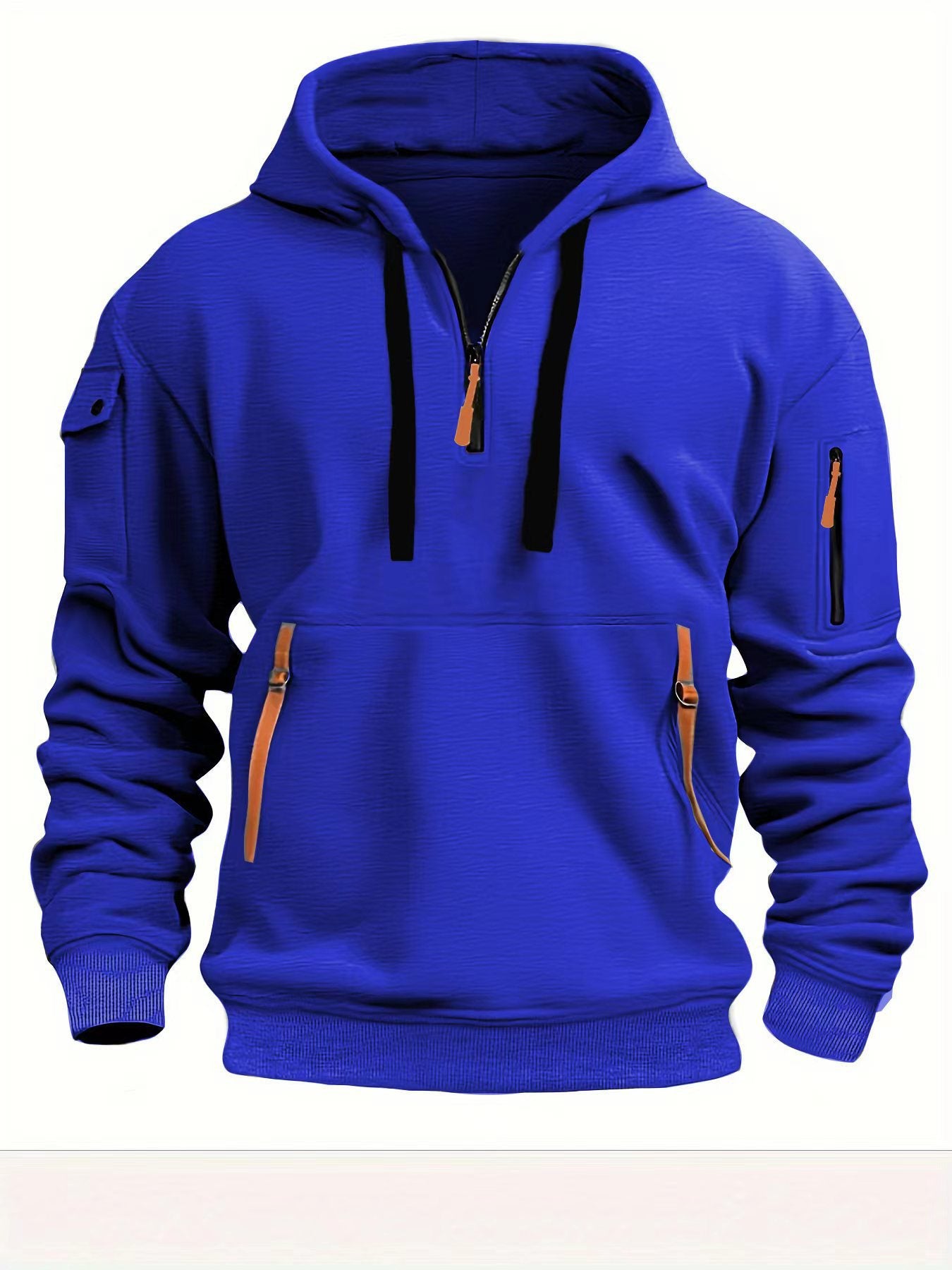 Half zip hoodie hooded sweatshirt with multiple pockets zipper pullover for men's sports and casual sweatshirt for men
