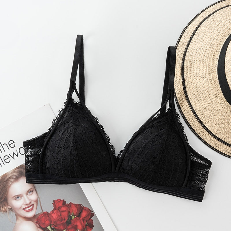 Floral Lace Bras for Women Sexy Lingerie Beauty Back Deep V Bralette Wire Free Thin Underwear Push Up Bra Female Brassiere