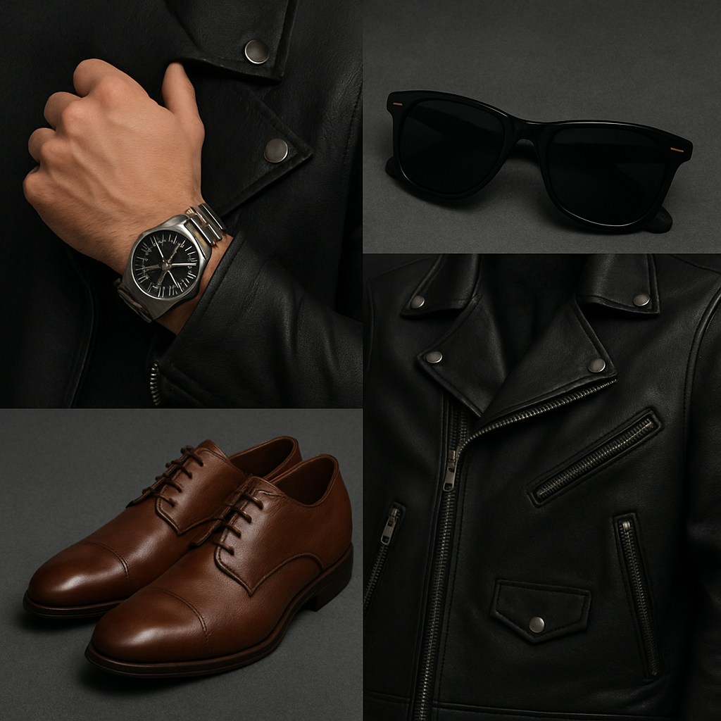 mens fashion glasses watch shoes jacket