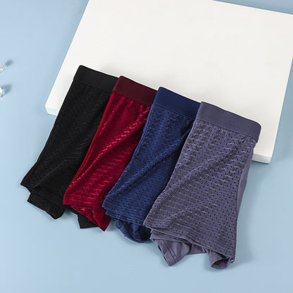 Men's boxer briefs ice silk large size breathable summer seamless four-corner mesh men's pants