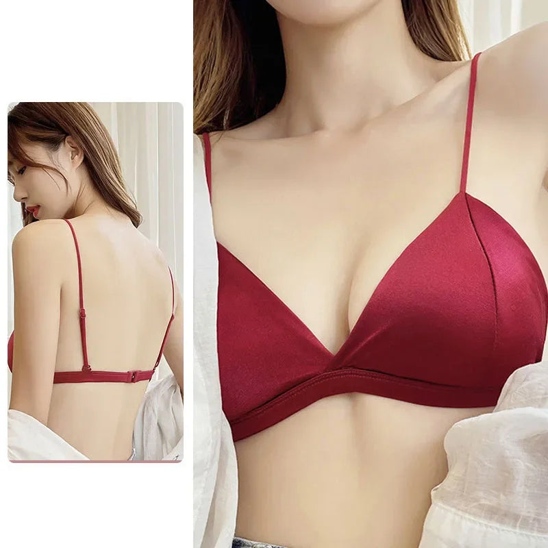Women's French Style Bra Girl Wrapped Chest Adjustable Shoulder Strap Single Buckle Satin Sexy Tube Top Underwear Lingerie