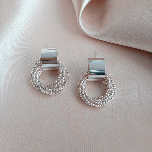 Advanced Cool Style 925 Silver Needle Geometric Earrings with Elegant Circle Earrings