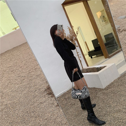Bags for women 2021 Vintage Zebra Pattern Shoulder Underarm Bag Female Plush Handbag Soft Warm Fur Tote Purse For Lady Bag