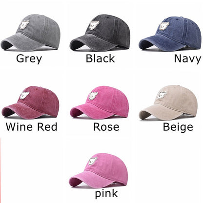 Pure cotton washed old cute bear embroidered baseball cap men and women outdoor four seasons peaked cap