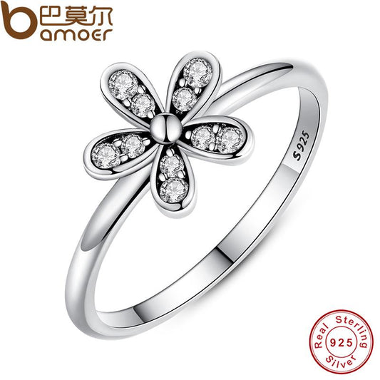BAMOER Elegant 925 Sterling Silver Dazzling Daisy Flower Ring PA7123