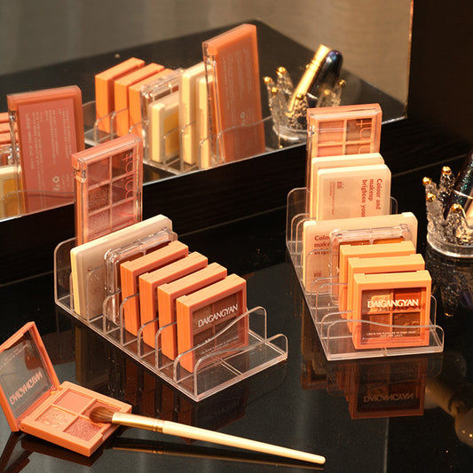 Makeup Table Eye Shadow Tray Storage Rack Transparent Powder Cake Box Desktop Drawer Partition Makeup Lipstick Cosmetic Rack