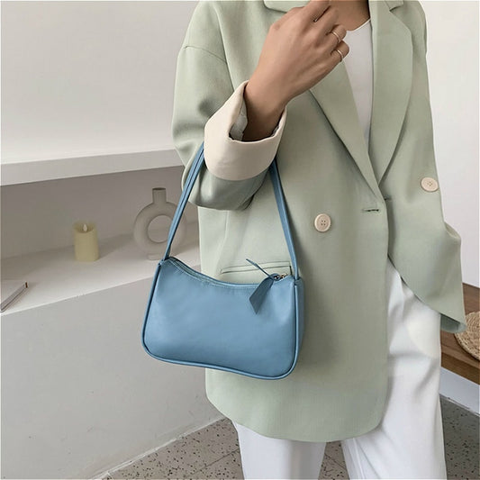 Soft PU Leather Women Purple Underarm Bag Retro Solid Color Ladies Baguette Handbags Fashion Design Girls Small Shoulder Bags