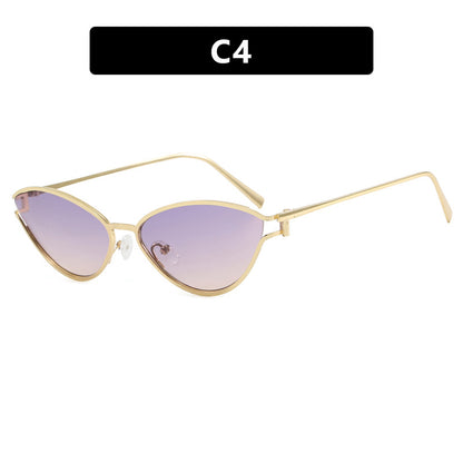Triangle cat eye sunglasses with hollowed out high-end feel, new personalized sunglasses, trendy metal sunglasses