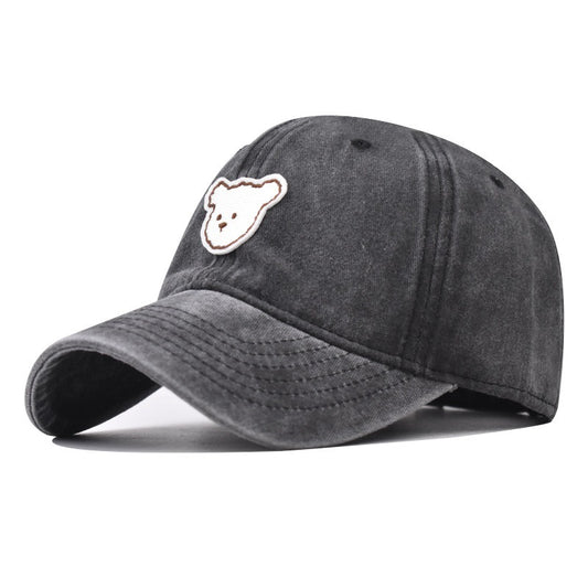 Pure cotton washed old cute bear embroidered baseball cap men and women outdoor four seasons peaked cap