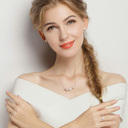 BAMOER 925 Sterling Silver Elegant Beauty, Round White Pearl Stud Earrings PAS489