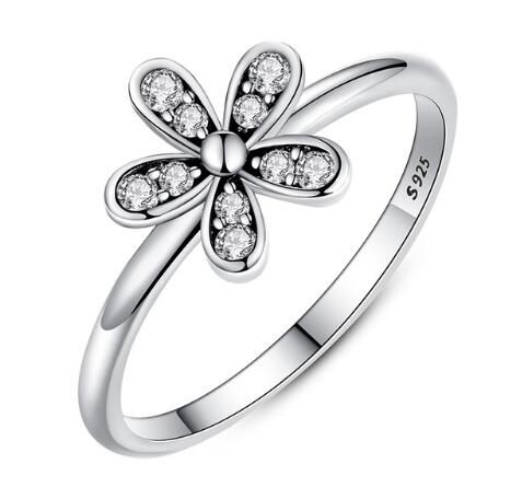BAMOER Elegant 925 Sterling Silver Dazzling Daisy Flower Ring PA7123