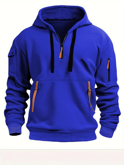 Half zip hoodie hooded sweatshirt with multiple pockets zipper pullover for men's sports and casual sweatshirt for men