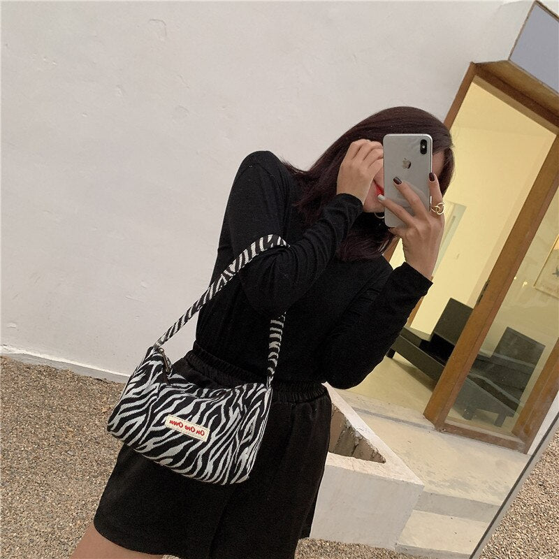 Bags for women 2021 Vintage Zebra Pattern Shoulder Underarm Bag Female Plush Handbag Soft Warm Fur Tote Purse For Lady Bag