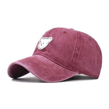 Pure cotton washed old cute bear embroidered baseball cap men and women outdoor four seasons peaked cap