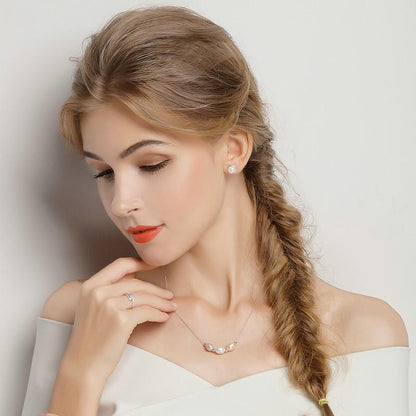 BAMOER 925 Sterling Silver Elegant Beauty, Round White Pearl Stud Earrings PAS489